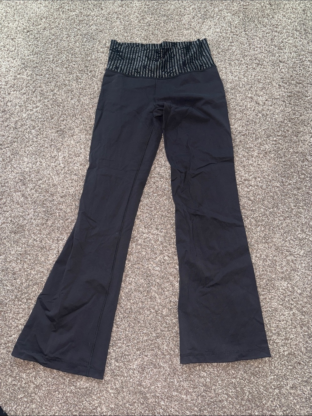 Lululemon Black Yoga Flare Pants with Patterned Fold-Over Waistband